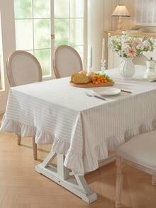 1pc Japanese Style Floral Rectangular Tablecloth, Suitable For 4-6 People, Great For Home Parties, Outdoor Weddings, Small Gardens, Kitchen & Dining Room Decor - Yarn-dyed Rice Stripe Lotus Edge - View 19