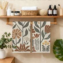 MEMNUN 2 Pcs Bohemian Hand-Painted Botanical Floral Pattern Kitchen Towels 40*60cm/45*70cm Soft Microfiber Dish Cloth Dish Towel Hand Towel Kitchen Bathroom Daily Home Decor Ideal For Kitchen & Dining Room Decor All Seasons - Multicolor - View 8