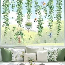 Pegatinas para ventanas con hojas de parra colgantes de primavera, adhesivos para ventanas sin pegamento, película para vidrio, hojas verdes, plantas, pájaros, pegatinas anticolisión para ventanas, puertas de vidrio y cocina. - Vite Appesa - Ver 4