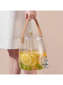Large Capacity Transparent Plastic Drinking Kettle With Faucet And Lid, Portable Leather Handle Household Fruit Tea Bucket, Leak Proof Spigot Beverage Can For Lemon Juice Iced Tea, Beautiful Desktop Decoration For Gatherings, Picnics, Daily Home Use - Multicolor - View 10