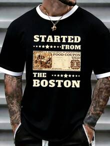 Blended Shirt T-Shirt Originating From Bottom Food Stamp Coupon Star Summer Men's Short Sleeve T-Shirt Sports - Black - View 1