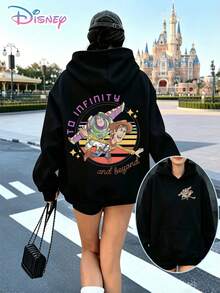 Disney Woody & Buzz Lightyear Rainbow Retro Back‑Front Printed Hoodie With "To Infinity And Beyond" Slogan. A Relaxed, Casual, And Versatile Top, Perfect For Holiday Gifting. (Women's Autumn/Winter Clothing/Elegant Women's Outfits/Patterned Hoodies/Printed Tops/Casual Outfits For Disney‑Park Daily Wear) - màu đen - Xem 1