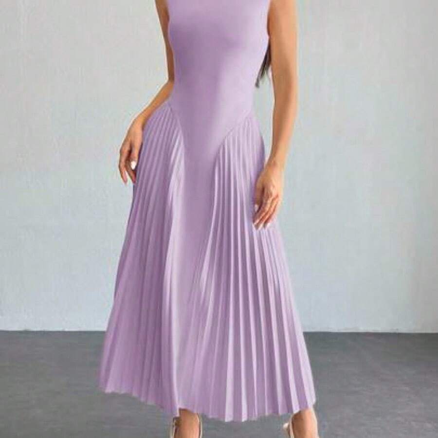 . . PETITE Vestido ajustado de línea A con pliegues elegante para mujer - Morado - Ver 1