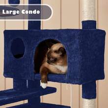 Dark Grey Multilevel Cat Tree Tower 138.5cm With Condos Ladder Scratching Posts Indoor Cat Climbing House Pet Activity Centre For Kittens - Navy Blue - View 8