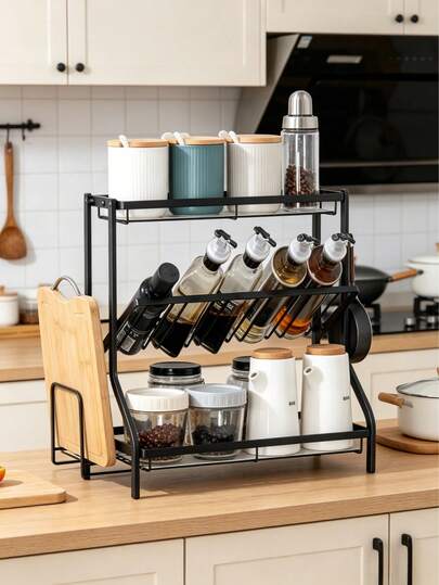 Three-Tier Large-Capacity Seasoning Rack, Stable And Space-Saving, Capable Of Holding Various Bottles And Cans, An Essential Tool To Keep Kitchen Countertops Tidy, Easy To Clean And Install