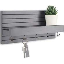 Decorative Key Holder For Wall With Shelf, Entryway Shelf With Hooks Holds Leashes, Jackets And Glasses Sturdy Keyholder Entrance Hanger With Mounting Hardware - Gray - View 2