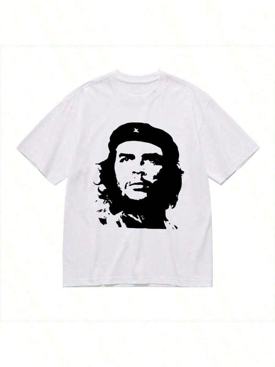 Playera Estilo Actor Famoso Camiseta GráFica Unisex De Che Guevara - DiseñO CláSico En Blanco Y Negro,% AlgodóN, Camiseta De Cuello Redondo Casual Y Deportiva, Lavable AáQuina, Ajuste Holgado Para Todas Las Estaciones, Regalo Para Adultos, Ropa Deportiva, Camiseta BáSica De AlgodóN De Gran Peso, Duradera Y A - Blanco - Ver 1