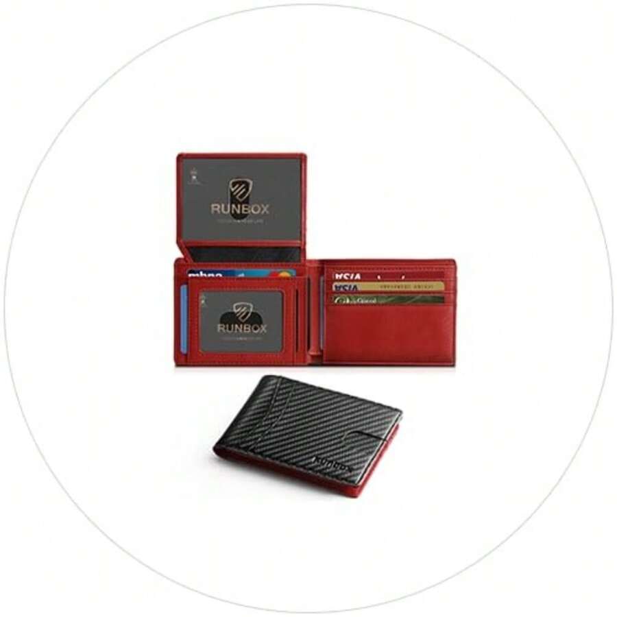 Wallet For Men Slim Rfid Leather 2 ID Window With Gift Box Slim, Rfid, 2 ID Window, With Gift Box, Slim, Rfid - Carbon Black & Red-new - View 1