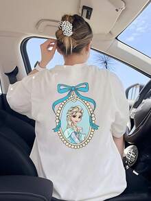 Disney Frozen Collaboration T-Shirt Short Sleeve Women's Elsa Anna Princess Peripheral Pure Round Neck Short Sleeve - trắng - Xem 2
