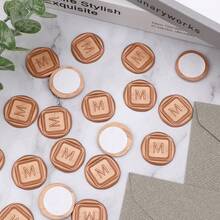 20 piezas Pegatinas de Sello de Cera Autoadhesivas con Patrón de Letra S, Adecuadas para Regalos, Sellado de Sobres de Invitaciones de Boda - Marrón - La letra M - marrón - Ver 5