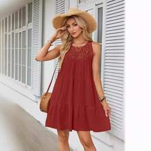 Vestido de Mujer para Primavera/Verano con Encaje Calado y Cuello Halter en Corte A - Blanco - Ver 4