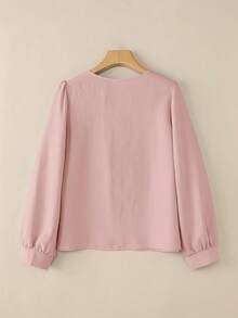 Spring/Autumn Fashion Women's Round Neck Long Sleeve Top Solid Color Elegant OL Commuter Shirt Pink - Pink - View 5