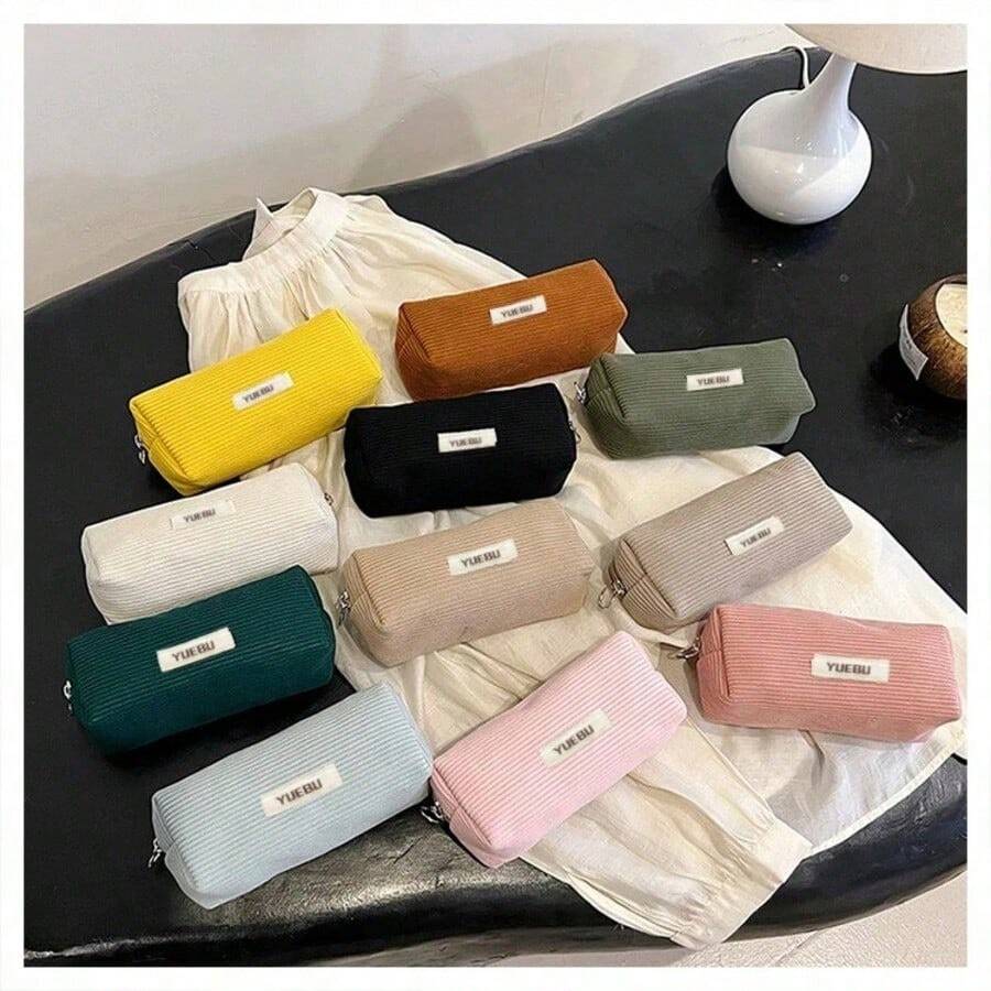 Tas Pensil/Dompet Koin/Tas Ransel Minimalis Serbaguna dari Bahan Korduroi Lembut, Penutup Resleting, Cocok untuk Pelajar, Kantor, Penggunaan Sehari-hari, Tempat Penyimpanan Alat Tulis, Dompet Pensil, Dompet Koin - MultiWarna - View 1