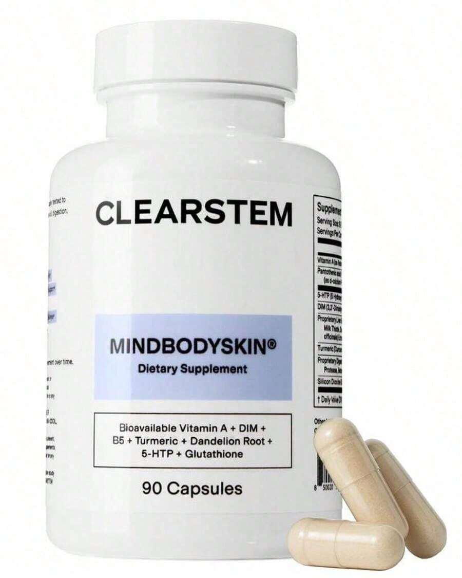 MindBodySkin-Hormonal Acne Supplement For Clear Skin – 90 Capsules – DIM + Vitamin A + B5 + Turmeric + Glutathione – Probiotic & 5-HTP Complex - 3pcs - View 1