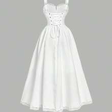 MOD Vestido corto sin mangas de color liso estilo francés romántico para mujer, color blanco, vestido casual para vacaciones . - Blanco - Ver 3