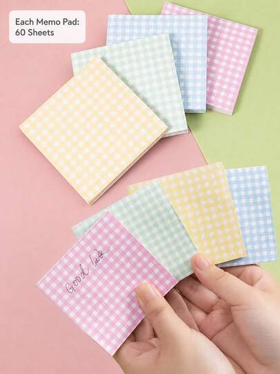 4 Packs Multicolor Plaid Memo Pads (60 Sheets/Pack), Student Notepad, Various Colors Available. School Supplies, Back To School Gift, Writing Supplies, Student Stationery, Notebook, Planner. Memo Cards, Sticky Notes