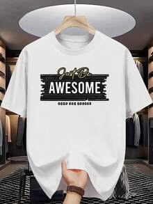 Men's Short Sleeve Letter Print T-Shirt - Casual Crew Neck Breathable Top, Summer Short Sleeve Clothing For Warm Climates, Machine Washable And Dry Cleanable, Versatile For Casual Or Semi-Casual Outfits - In Stock ( ) - 白色 - 查看 7