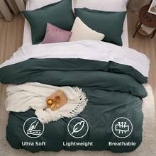 Bedsure Forest Green Duvet Cover Size - 3 Pieces Prewashed Cotton-Like Soft Bedding Set, Includes 1 Duvet Cover 90x90 Inches With Zipper Closure 2 Pillow Shams, Comforter Not Included - 03 - 森林綠(不含被子) - 查看 4