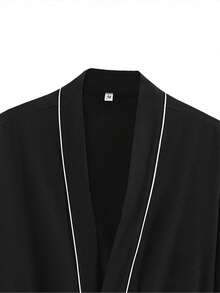 YUNTUO Men's Autumn/Winter Long Sleeve Robe, V-Neck Loose Retro Pattern, Versatile Loungewear For Home, Outdoor, And Commuting - Black - View 5