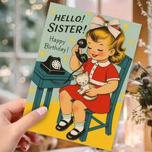 OBOVAY 1pc Vintage Sister Birthday Greeting Card, Suitable For Sisters, Nostalgic Cute English Blessing Card, Birthday Wishes For Sisters, Applicable For Birthday Occasions - A - View 5