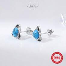 1 pieza Pendiente vintage personalizado de plata 925, incrustado con turquesa verde y nudo celta de resina, adecuado para uso diario casual, regalo y combinación de atuendos de moda - Plateado - Ver 6