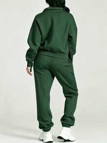 Women's Two-Piece Tracksuit With Half Zip And Matching Pants - 綠色 - 查看 7