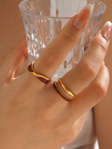 2pcs/Set Stainless Steel Minimalist Chic Geometric Open Ring, Suitable For Women's Daily, Party, Holiday Wear - Multicolor - View 1