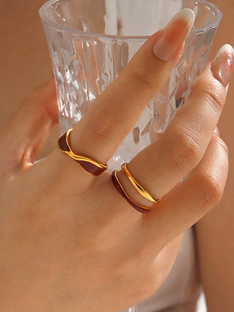 2pcs/Set Stainless Steel Minimalist Chic Geometric Open Ring, Suitable For Women's Daily, Party, Holiday Wear - Multicolor - View 1