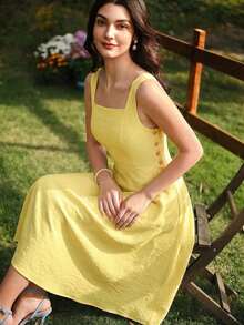 Women Midi Dresses - 鵝黃 - 查看 2