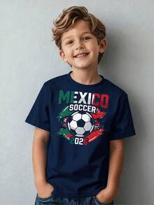 Mexico Football 2026 Graphic Soccer Jersey For Boys, Casual Sportswear, Children's Clothing For Ages 5-13, Everyday Outfit - 白色 - 查看 7