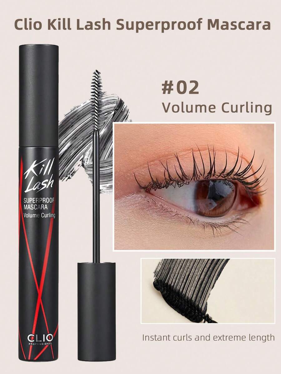 Clio K-Beauty Kill Lash Waterproof Mascara, With Curved Brush For Volumizing, Buildable, Smudge-Proof And Long-Lasting Wear, Intensely Curled Lashes - 02 Volume Curling - View 1