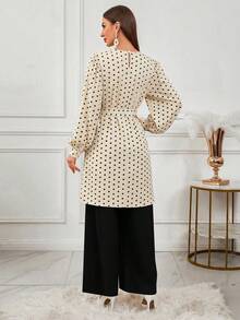 Women's Solid Color Round Neck Long Sleeve Top And Pants Set, Arabic Style, Women's Elegant And Graceful Long Robe Set Fall - Multicolor - View 6