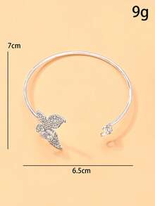 1pc European And American Fashion Rhinestone Petal Micro-Inlaid Zirconia Heart Bracelet, Personalized Design Cuff Bracelet Jewelry For Daily Wear And Party - Silver - View 5