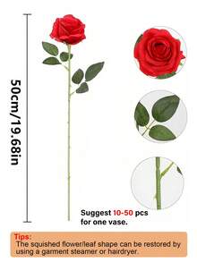 100朵仿真長莖紅玫瑰花束，人造花用於家居裝飾、房間佈置、情人節裝飾、畢業禮物、房間裝飾、桌面裝飾、桌上中心飾品、桌面藤蔓、蠟燭花環、宴會、約會、派對、婚禮 - 紅色 - 查看 2