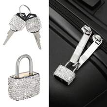 1 Set Cerradura con llave con Rhinestones - Cerradura metálica mini con 2 llaves, sin necesidad de montaje, adecuada para equipaje, taquillas de gimnasio y armarios de almacenamiento, artículo esencial para el hogar, cerradura con llave, accesorio decorativo con Rhinestones - Multicolor - Ver 2