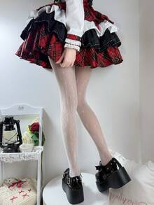 1 Pair Women's Thin Hollow Cross Patterned Tights, Cute & Goth Style, Suitable For Spring And Summer - Multicolor - View 4