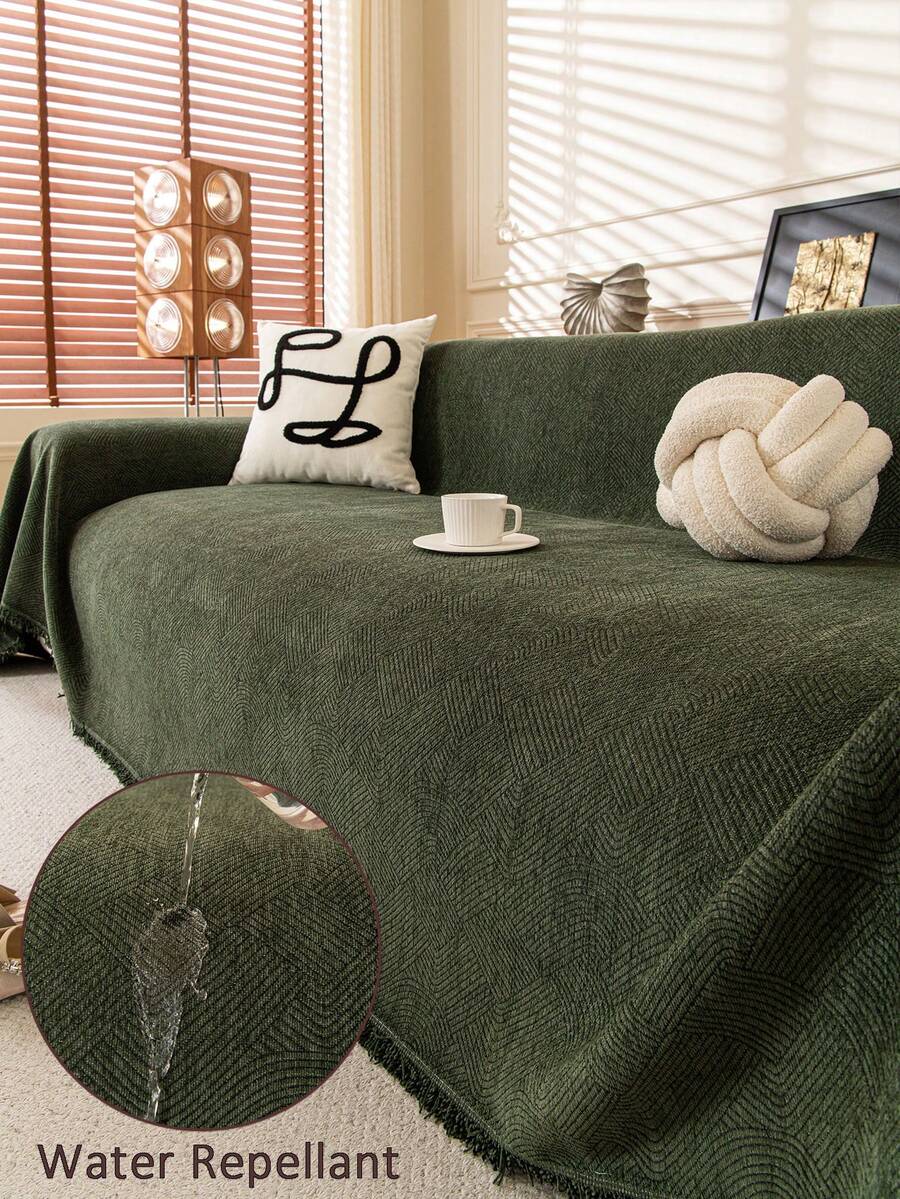 1pc Chenille Water Repellant Sofa Towel Multifunctional Sofa Blanket Machine Washable Sofa Towels Pet-Friendly Sofa Cover Suitable For All Seasons Sofa Cover Cloth Dust-Proof Furniture Protector For Bedroom Office And Living Room Home Decor Fine Soft Touch Sofa Slipcover Suitable For 1/2/3/4 Seat Sofa - Green - View 1