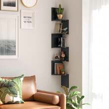 5-Tier Floating Corner Shelf, Multi-Tier Corner Shelf, Decorative Corner Wall Mount For Home, Triangular Wall Shelf, Wall Storage Organizer, Hanging Corner Shelf, Wall Plant Shelf, Wooden Corner Shelf, Easy Assembly Tiered Shelving For Bedroom, Bathroom, Kitchen, Office, Living Room, Bookshelf Decoration, 20cm Height Sufficient For Books - 黑色 - 查看 6