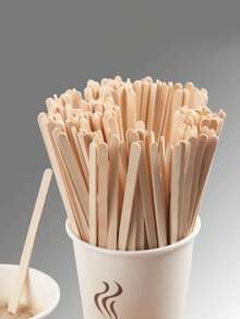 100pcs Wooden Coffee Stirrers, Daily Round End Disposable Stirring Stick School Supplies Back To School - Khaki - View 7