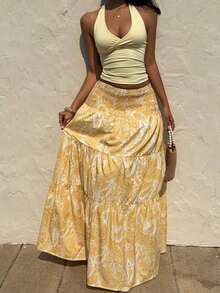 Women's Long Bohemian Print Skirt, Casual For Vacation And Everyday Wear, Spring/Summer - Yellow - View 6