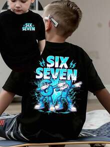 GraphicGems Boys' Basic Short Sleeve T-Shirt, Casual, Elegant, Creative, Personalized, Refreshing, Chic, Minimalist, Cool Style, With Digit 67 Football Graphic Print, Comfortable Clothing For Daily Wear, Cozy Summer And Autumn Styles, Suitable For 7 Year Olds, Graphic Clothing For Boys, Hip Hop Clothing For Boys. - 銅色 - 查看 7