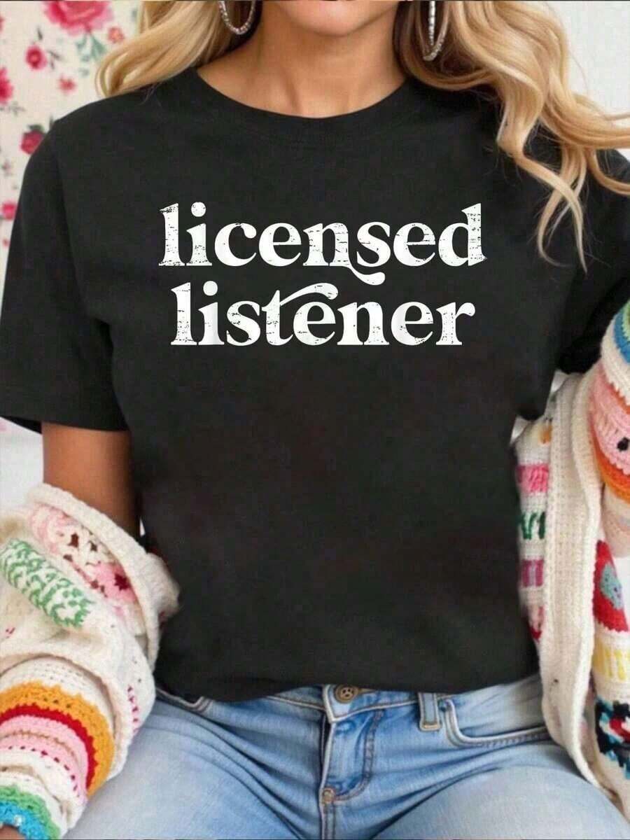 TrendySpring Women's Sets, Women's T-Shirt With Mental Health Counselor Print, Therapy T-Shirt, Comfortable T-Shirt, Short Sleeve Crew Neck T-Shirts For Women, Summer Clothes, Summer Tops, Everyday Wear - 黑色 - 查看 1