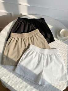 2026 Nuevo Set de 3 piezas de ropa casual y cómoda para mujer con estampado de rayas azul y blanco, lunares marrones, elegante y versátil para playa/vacaciones, uso de verano, shorts, de tela tejida - Multicolor 4 - Ver 2