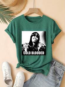 Cold Portrait Print Digital Print Short Sleeve Unisex Pure Cotton Loose And Comfortable - 綠色 - 查看 7