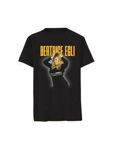 New Beatrice Egli Pop Art Graphic T-Shirt For Men And Women 2026 - Unisex Urban Style T-Shirt 100% Retro Inspired By The 80s With Beatrice Egli Portrait And Signature Print, Yellow Letters, Round Neck, Short Sleeve, For Casual Wear. - 黑色 - 查看 1
