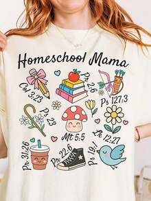 1 Homeschool Mom T-Shirt, Homeschool Mom Gift, Homeschool Planet Science T-Shirt, Charlotte Man Field, 180g, 100% Cotton. - 白色 8 - 查看 8