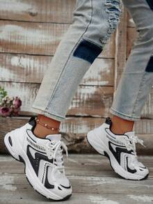 Women's Color - Block Chunky Sneakers, Mesh - Breathable, Retro Dad - Shoe Style, Comfortable For Running And Casual Sports .Soft Leather Thick-Soled Height-Enhancing Sneakers, Women's Breathable Mesh 2025 Spring, Summer And Autumn New Casual Running Shoes, Music Festival Millennial Style Back To School Must-Have - 628 Đen - Xem 2