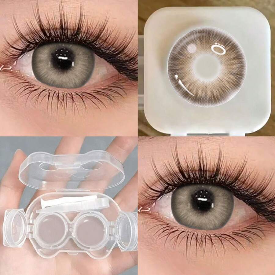 Halloween 3D Devil's Eye Shape C0ntactLens Case Kit, Cream Gel Box With Mirror,Tweezers Remover Tool, Portable Travel Accessory For Daily Outdoor Use,Christmas Day Cosplay/Festival Cosplay - 棕色 - 查看 1