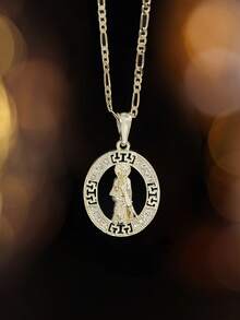 1pc 14K Gold Quality Grim Reaper Pendant Necklace, Inlaid With Rhinestones, Suitable For Men's Daily Wear, Gifts, Parties, Prayers, Easter - Black and Gold - View 3