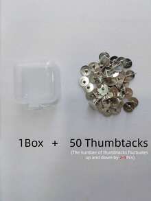 50Pcs/Box Silver Round Thumb Tacks Metal Push Pins Multi-Purpose Photo Map Poster Drawing Pins Office School Bulletin Board Decorative Thumbtacks Stationery Supplies - Multicolor - View 7